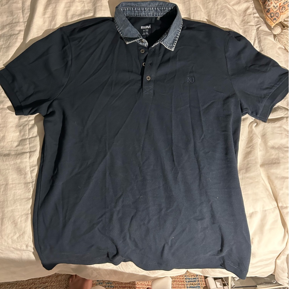 Polo with Denim Collar